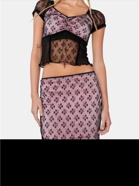 Pink Lace Two-Piece Crop Top & Skirt Set